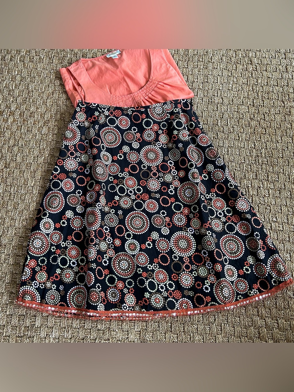 Talbots Coral, White, Brown and Black Polka Circle Print Women’s Skirt Size 10